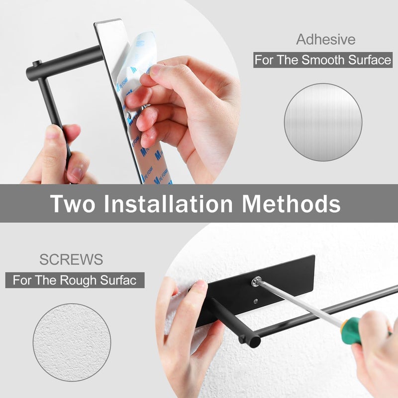 SUNTECH 2 Pack Paper Towel Holder Under Cabinet, Adhesive or Drilling Paper Towel Holder Wall Mounted, Stainless Steel Kitchen Towel Roll Holder for Bathroom, RV (Black) - Image 5